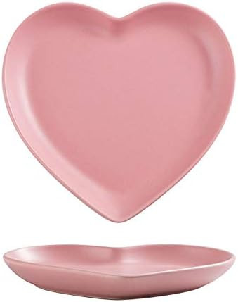 FUYU 2pcs Colorful Matte Heart Shaped Ceramic Dinner Plate Salad Plate Dessert Plate Steak Plate | Amazon (US)