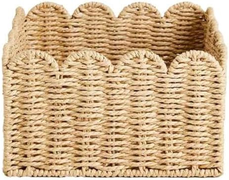 Scalloped Edge Basket, Wicker Storage Baskets,Handwoven Organizing Baskets for Shelves, Paper Rop... | Amazon (CA)