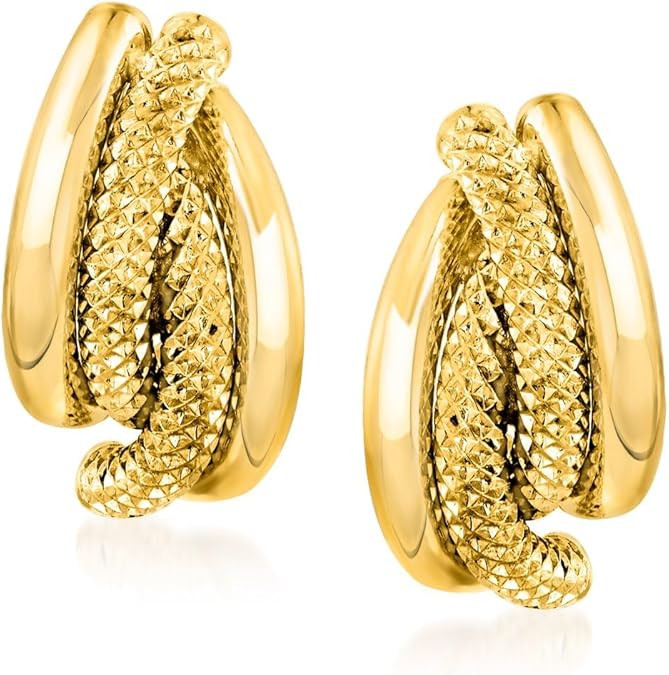Ross-Simons Italian Textured and Polished 18kt Yellow Gold Earrings | Amazon (US)