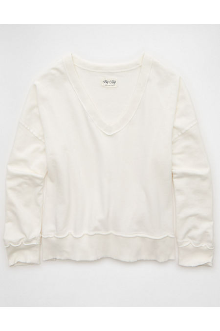 AE Big Hug V-Neck Sweatshirt Women's White XXS | American Eagle Outfitters (US & CA)