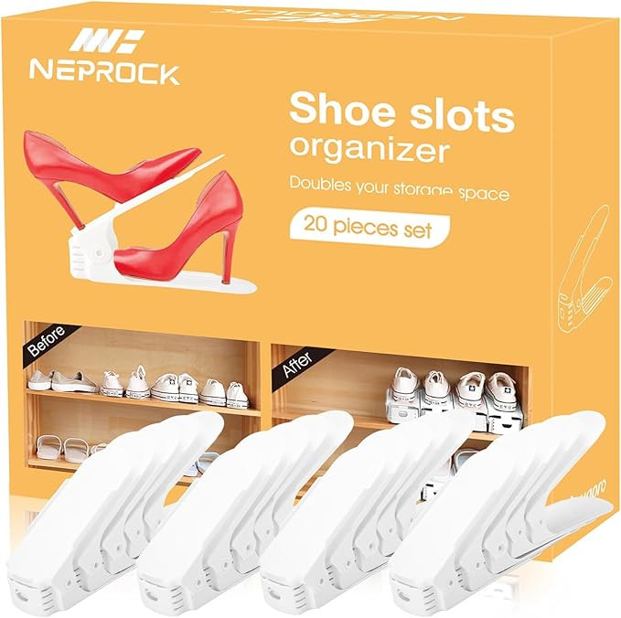 Neprock Shoe Slots Organizer, 20 Pack Adjustable Shoe Rack Stacker Storage Space Saver, Double De... | Amazon (US)