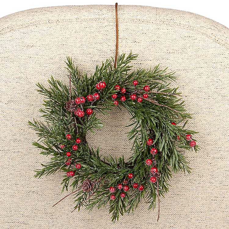 Mini Snowy Japanese Pine Red Berry Wreath | Kirklands