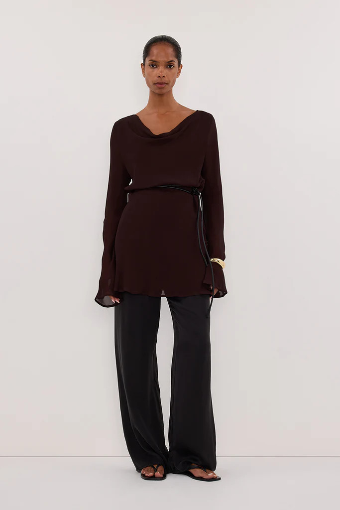 CORFU DARK CHOC SLEEVED MINI DRESS | DISSH