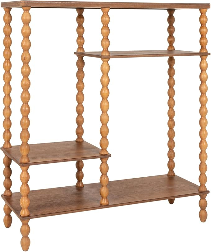 Creative Co-Op 4-Tier Asymmetrical Wood Spindle-Leg Display Shelf Unit, Walnut Brown | Amazon (US)