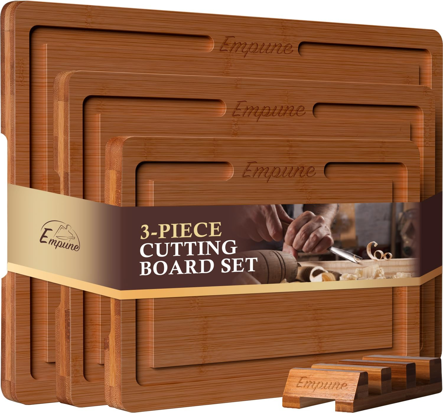 Empune Bamboo Cutting Board Set, Wood Cutting Boards for Kitchen with Holder Wooden Chopping Boar... | Amazon (US)