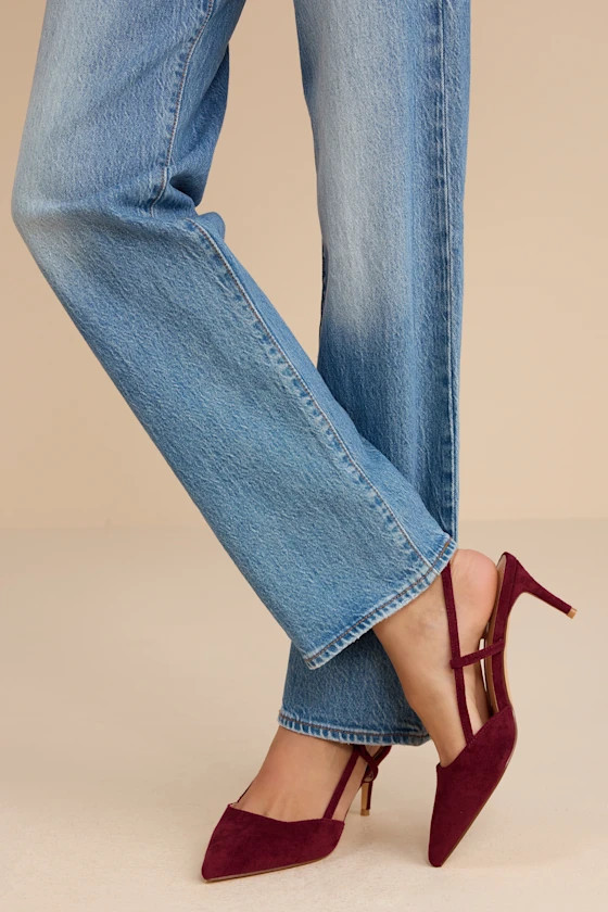 Cadey Burgundy Suede Pointed-Toe Slingback Pumps | Lulus