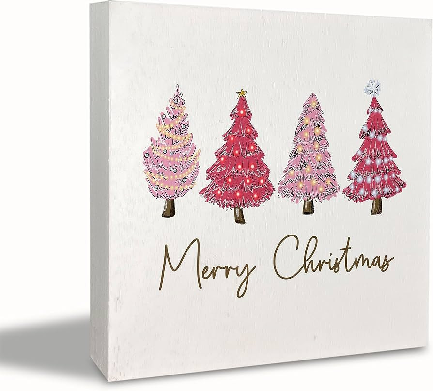 Merry Christmas Sign,Christmas Signs,Pink Christmas Sign,Pink Christmas Decorations,Christmas Tre... | Amazon (US)