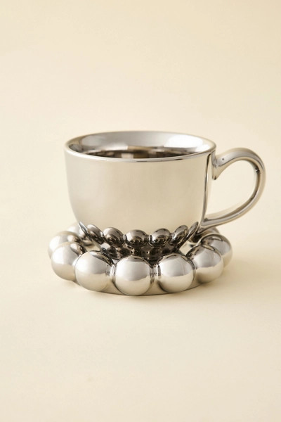 Chrome Ceramic Mug & Ball Edge Saucer Set | Urban Outfitters (US and RoW)