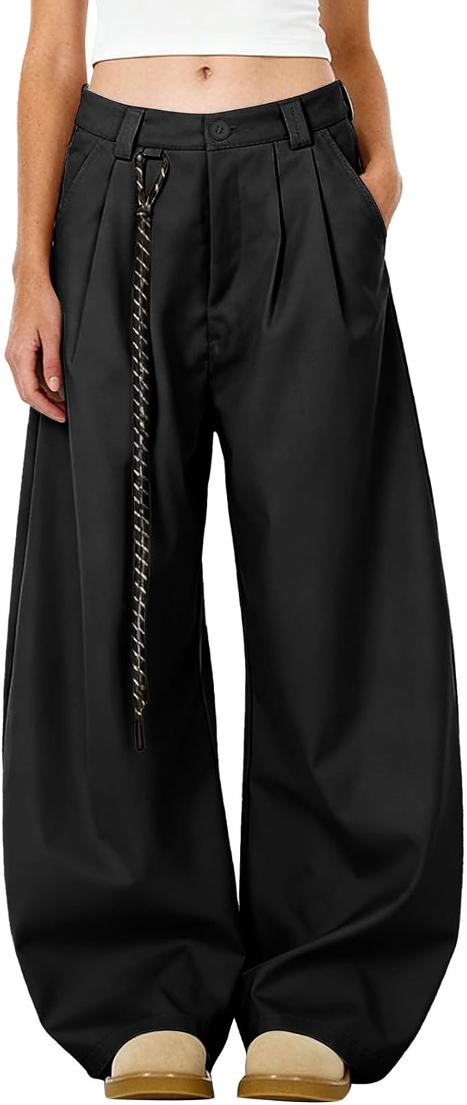 Bakyarder Women’s Mid Rise Barrel Leg Pants Baggy Casual Trousers Pleated Loose Fit Wide Leg St... | Amazon (US)