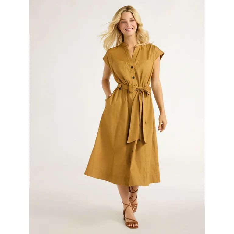 Free Assembly Women’s Belted Cotton Utility Midi Dress, Sizes XS-XXL | Walmart (US)