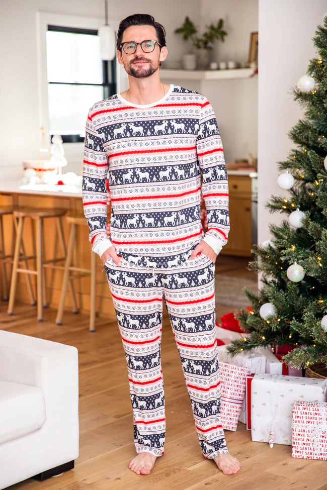 Mens Holly And Jolly Charcoal Christmas Print Pajama Top | Pink Lily