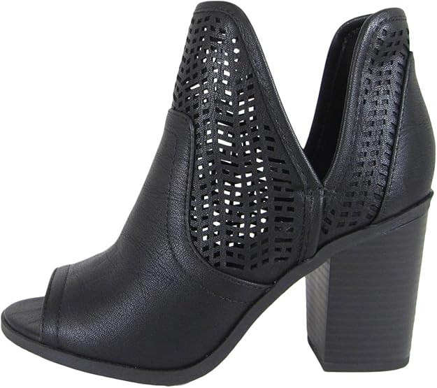 Soda Women's Laser Cut Side V Cutout Open Toe Stacked Chunky Heel Bootie | Amazon (US)