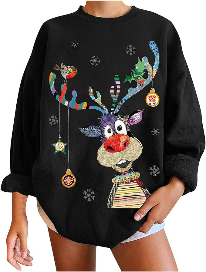 Christmas Sweaters for Women Ugly Oversized Sweatshirt MERRY CHRISTMAS Print Crewneck Pullover Lo... | Amazon (US)
