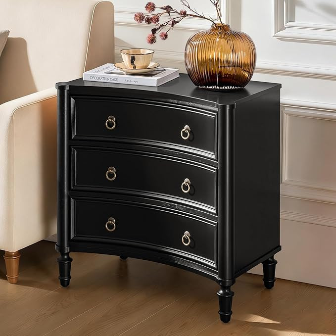 HULALA HOME 3 Drawer End Table with Charging Station, 26" Wide Endtable with Solid Wood Legs and ... | Amazon (US)