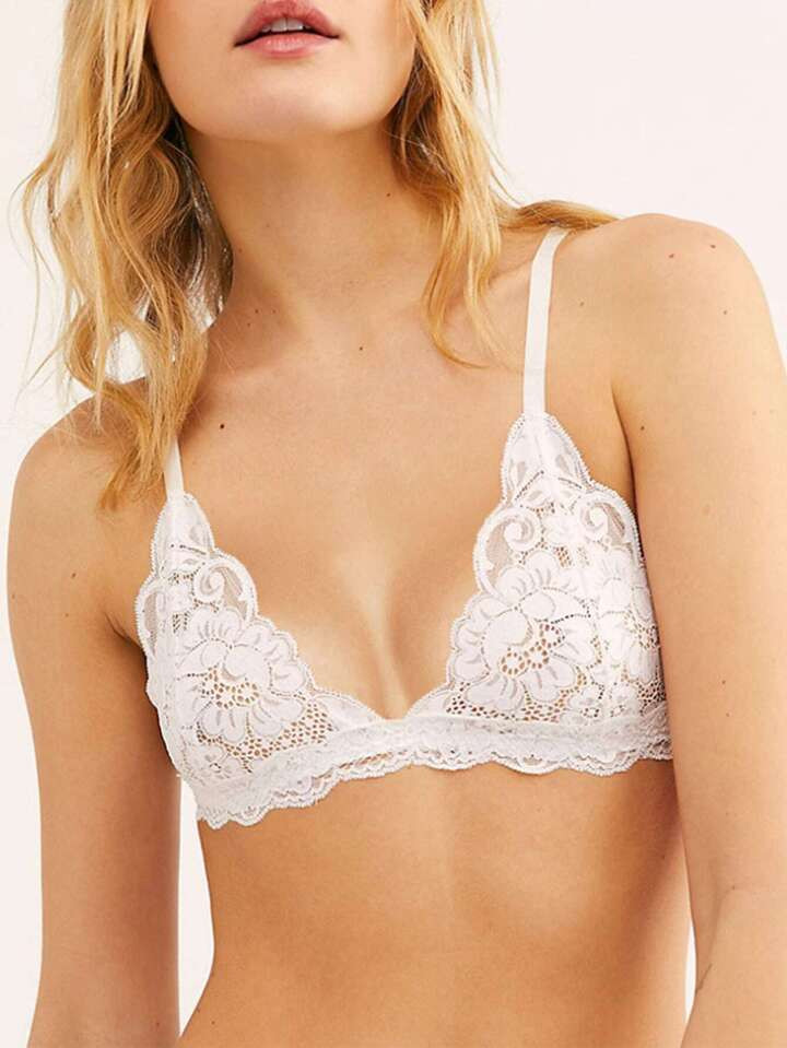 Sexy Lace Bralette Wireless Thin Triangle Cup Bra For Women, Deep V-neck, Backless, Adjustable | SHEIN