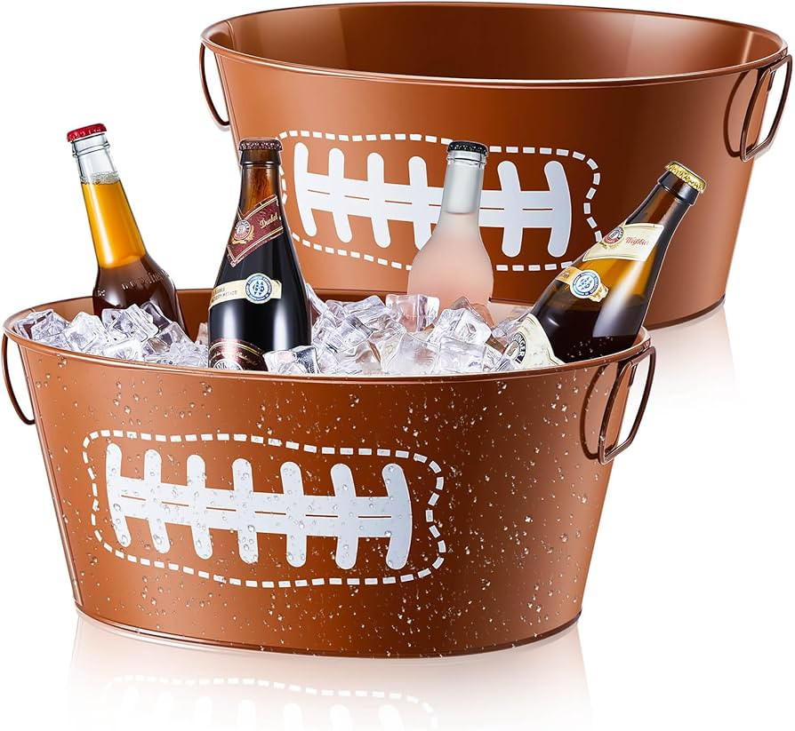 Ctosree 2 Pcs 4 Gallon Football Galvanized Metal Ice Buckets Beverage Tubs for Football Party Lar... | Amazon (US)