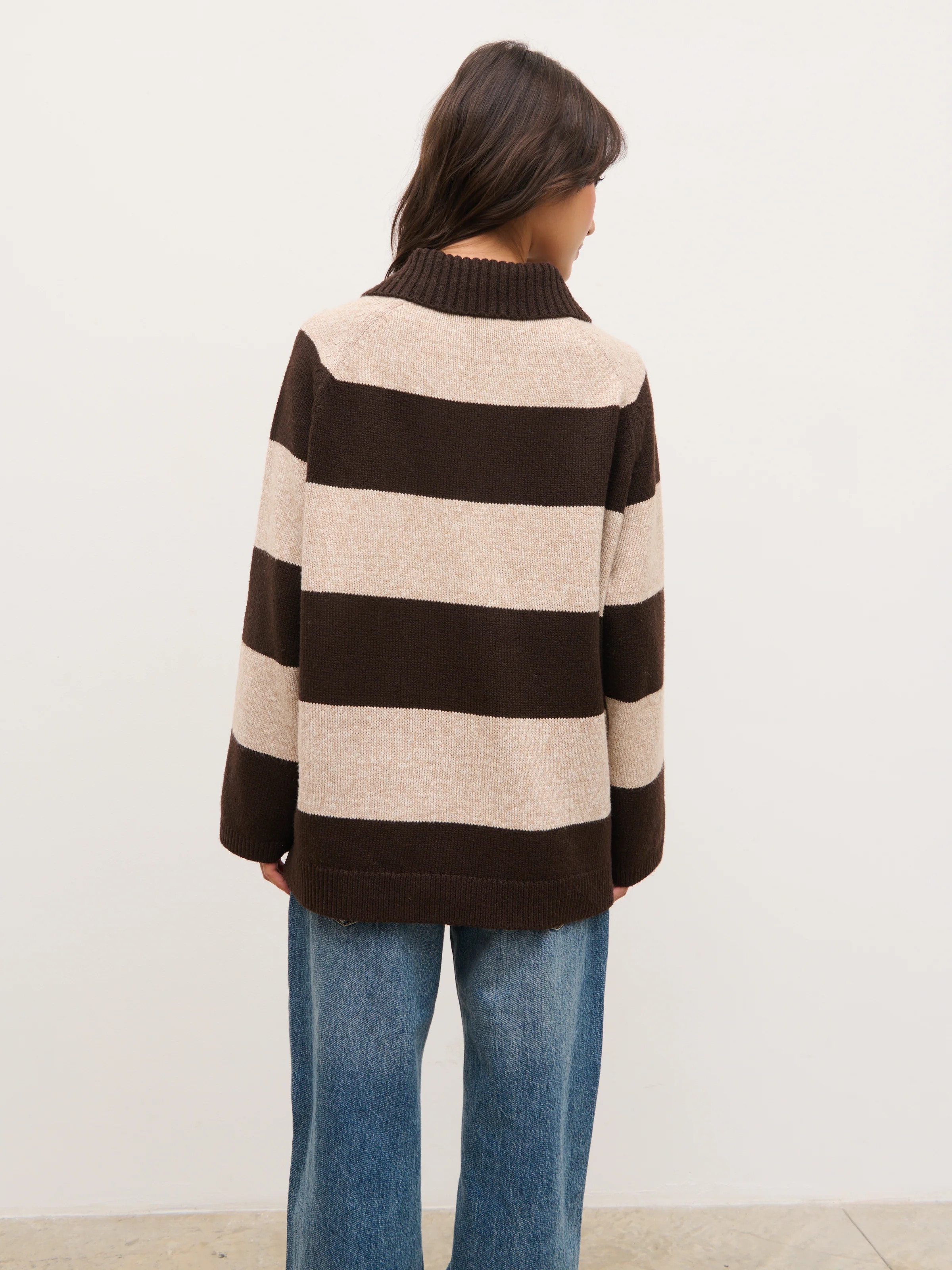 Rylee Knitted Stripe Rugby Jumper - Beige and Brown | Pretty Lavish (UK)