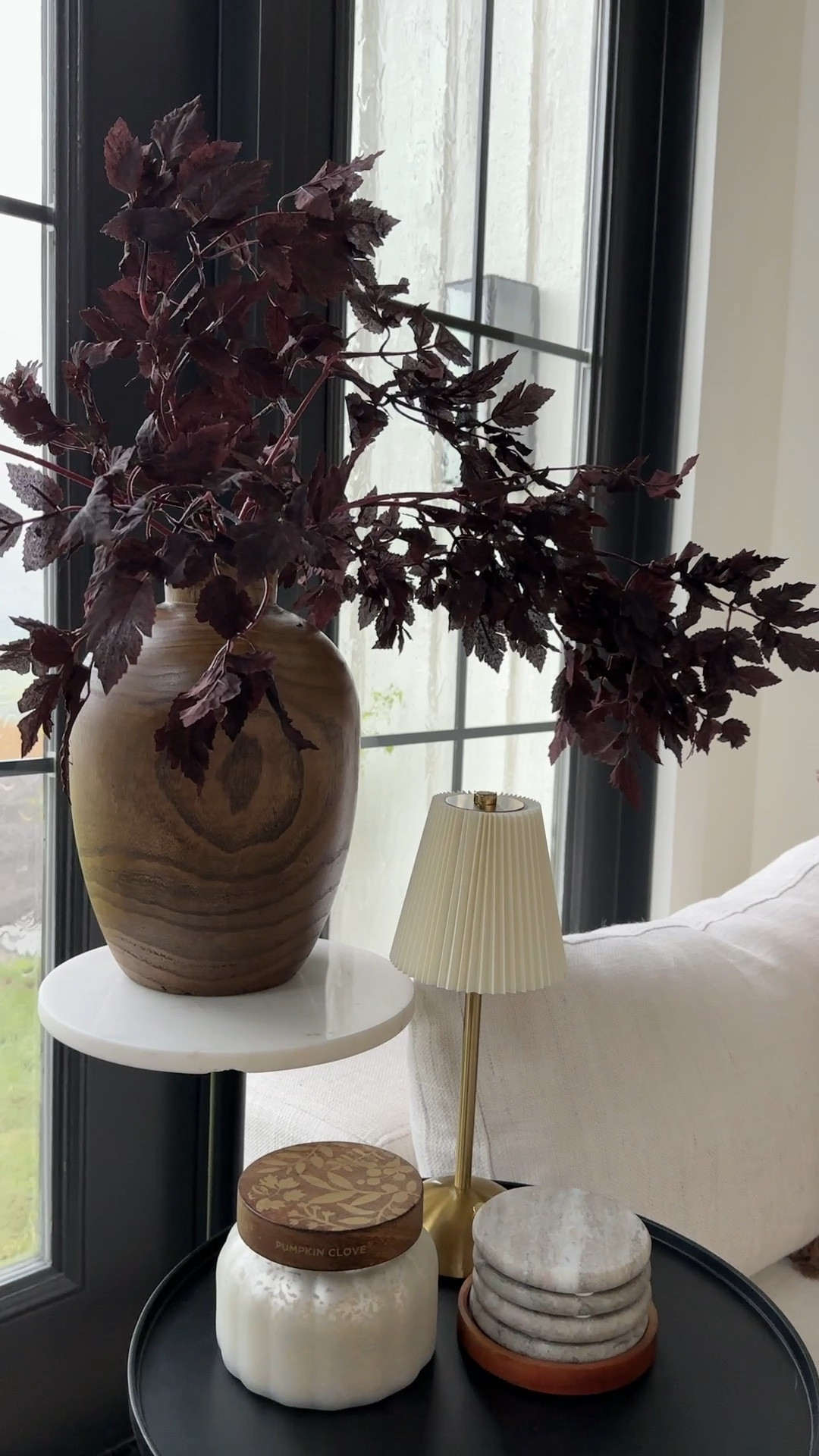 Fall vignette. Tall wooden vase is Hobby Lobby. Got my lamp at Homegoods but saw the same also at Hobby Lobby! Linked similar to all I couldn’t. 

#LTKHome #LTKSeasonal #LTKSaleAlert