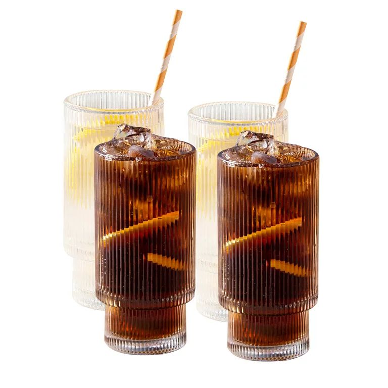 Cutiset 11 Ounce Stackable Ribbed Glassware,Iced Tea Glasses,Set of 4 | Walmart (US)