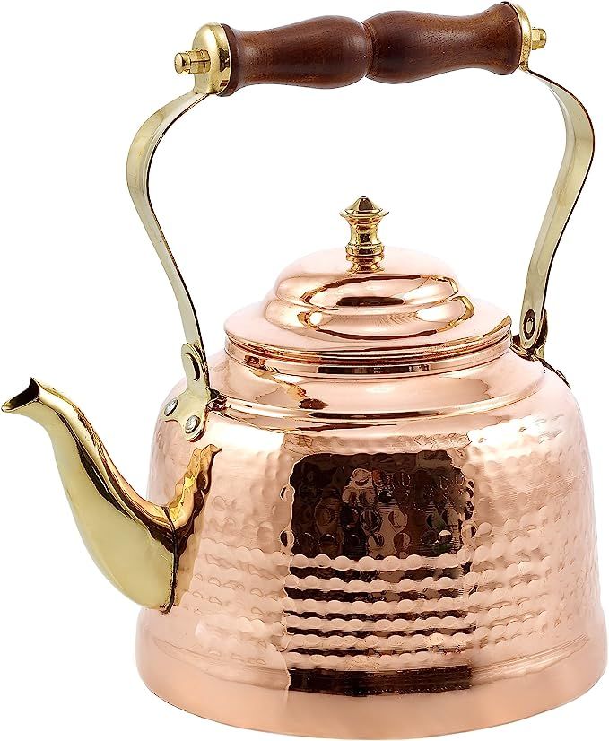 Old Dutch Hammered Copper Tea Kettle with Brass Spout and Wooden Handle, 2 qt. | Amazon (US)