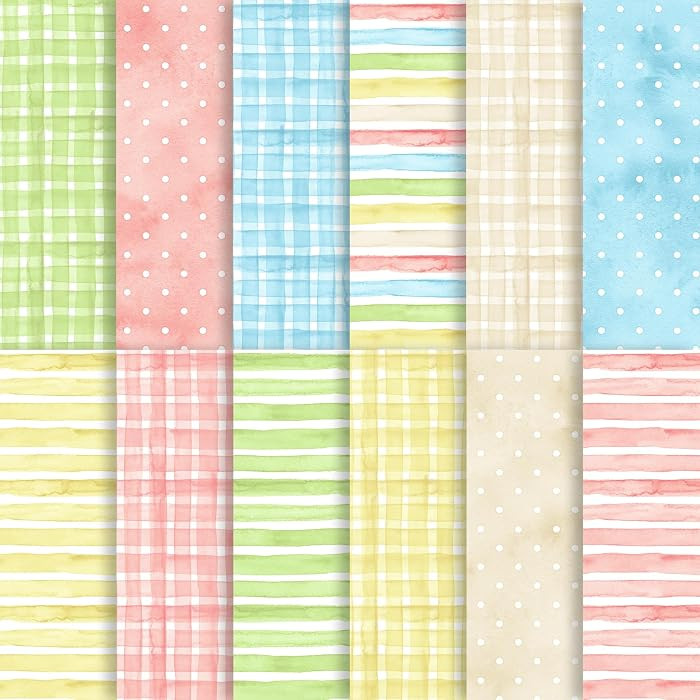 24 Sheets Pastel Spring Scrapbook Paper, Watercoor Strip Dot Patterns Decorative Craft Paper Fold... | Amazon (US)
