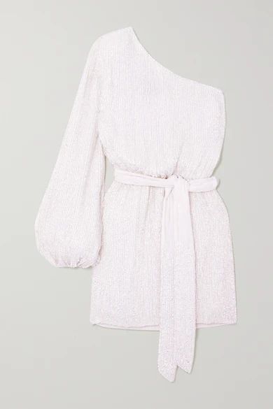 Retrofête - Bridgette One-shoulder Velvet-trimmed Sequined Chiffon Mini Dress - White | NET-A-PORTER (US)