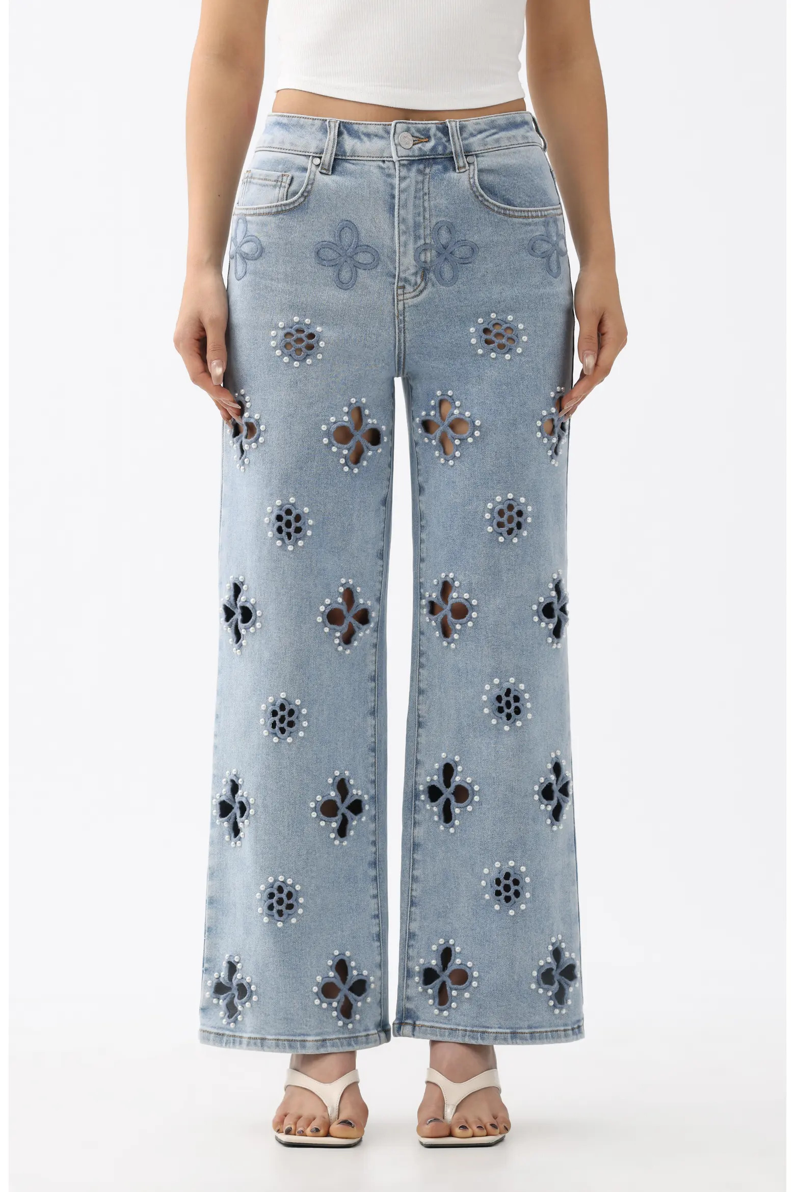 Bayeas Studded Eyelet High Waist Straight Leg Jeans (Women) | Nordstrom | Nordstrom