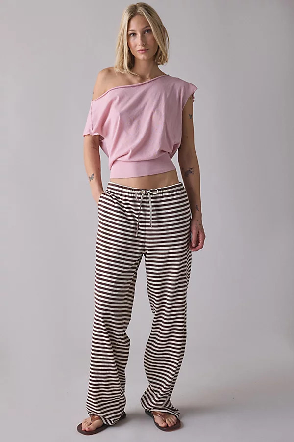 Lioness Bloom Striped Pull-On Pant in Chocolate Stripe, Women's at Urban Outfitters | Urban Outfitters (US and RoW)