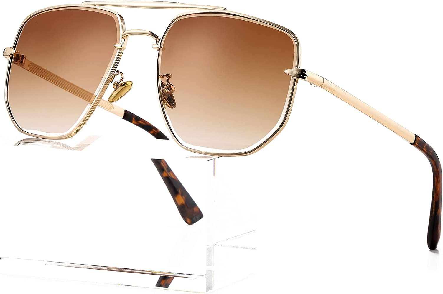 AIEYEZO Square Aviator Sunglasses for Men Women Fashion Vintage Diamond Cutting Lens Classic Mili... | Amazon (US)