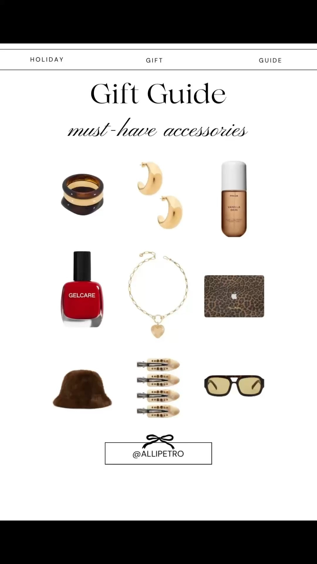 Holiday Gift Guide for Must-Have Accessories 🪩🍒🐆

stocking stuffers, small gifts, gold jewelry, trendy bracelets, aviator sunglasses, sherpa bucket hat, red nail polish, leopard laptop case, hot girl gifts, it girl, revolve, city girl aesthetic 

#LTKHoliday #LTKGiftGuide