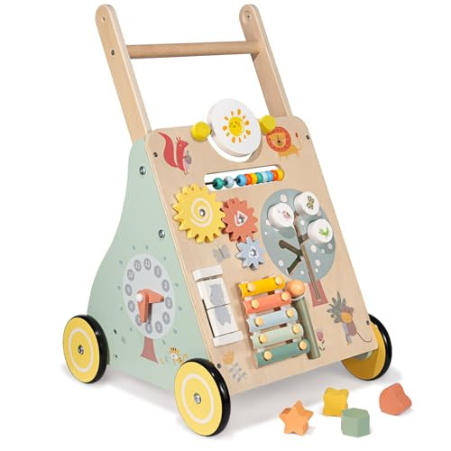 GiggleGems Wooden Baby Walker, Multiple Learning Activities Center Develops Motor Skills for Infant to Toddler, Push and Pull Walkers with Wheel for Boys Girls | Amazon (US)