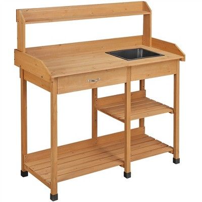 Yaheetech Solid Outdoor Wood Potting Bench Garden Work Bench Station w/Sink Drawer Rack Shelves | Target