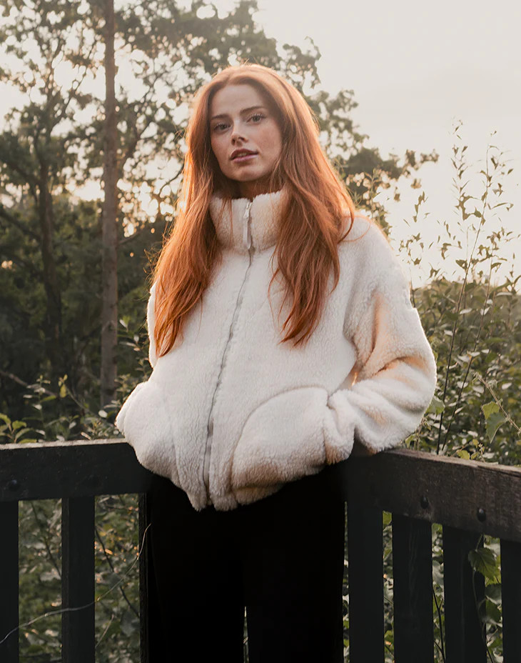 Industry Fleece High Collar Jacket in Cloud White | Gym + Coffee UK & IE - Accelerate - UK