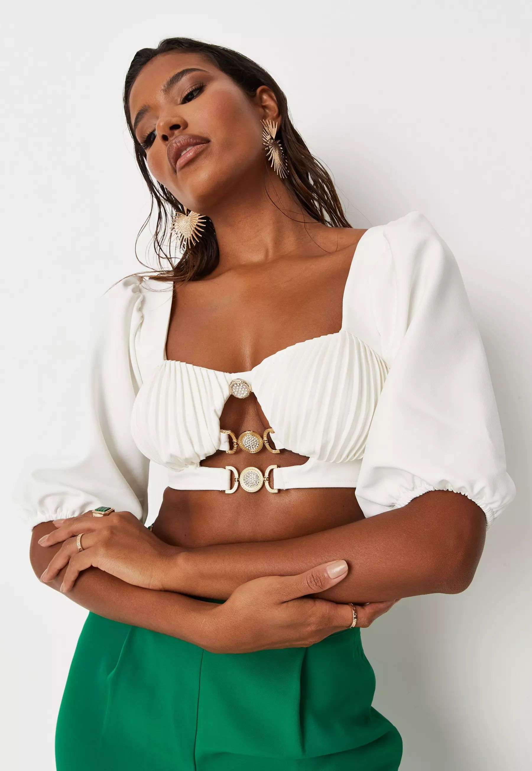 White Cupped Diamante Front Crop Top | Missguided (UK & IE)