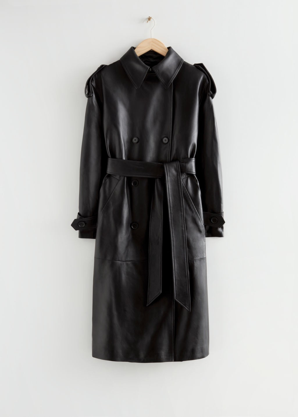 Oversized Leather Trench Coat - Black | & Other Stories US