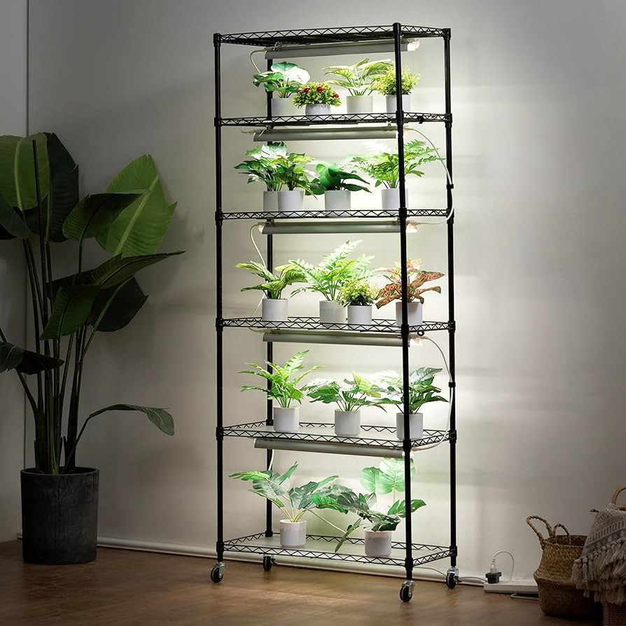 VEVOR DIY Plant Stand with Grow Light, 6-Tier Large Tall Plant Shelf with 192W 5000K Full Spectru... | Amazon (US)