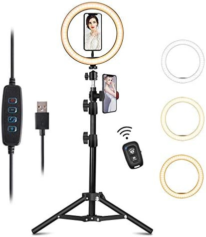 10" LED Selfie Ring Light with Tripod Stand & Phone Holder, Dimmable Makeup Ring Light for Photog... | Amazon (US)