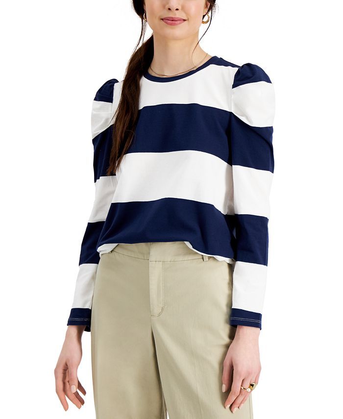 Charter Club Striped Puff-Sleeve Top, Created for Macy's  & Reviews - Tops - Women - Macy's | Macys (US)