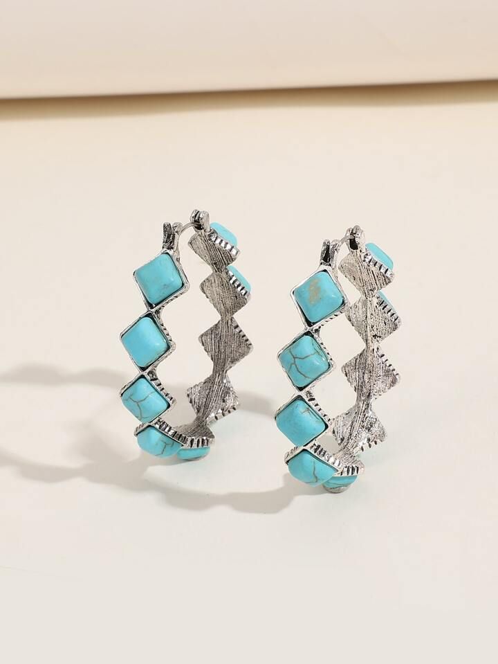 Turquoise Decor Hoop Earrings | SHEIN