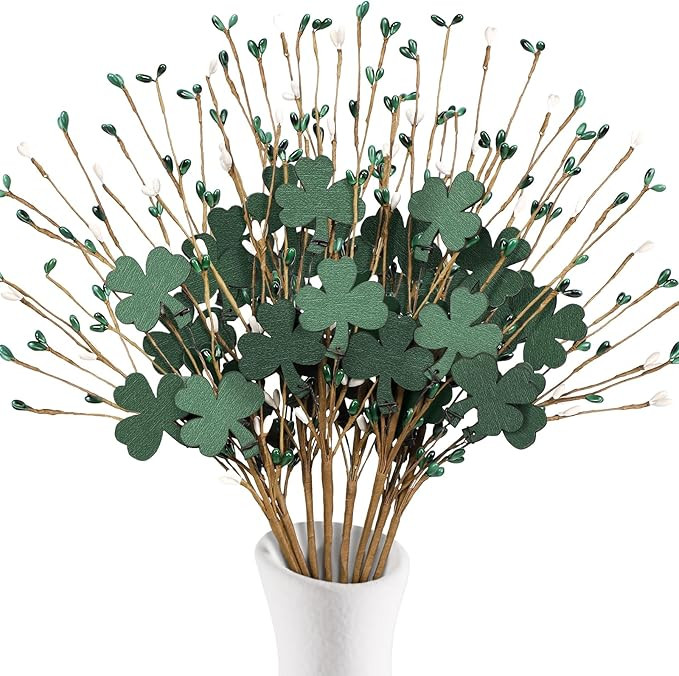 8Pcs St Patricks Day Decorations Shamrock Picks Decor Artificial Floral Stems for Party Table Cen... | Amazon (US)