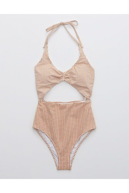 Aerie Seersucker Cut Out One Piece Swimsuit | American Eagle Outfitters (US & CA)