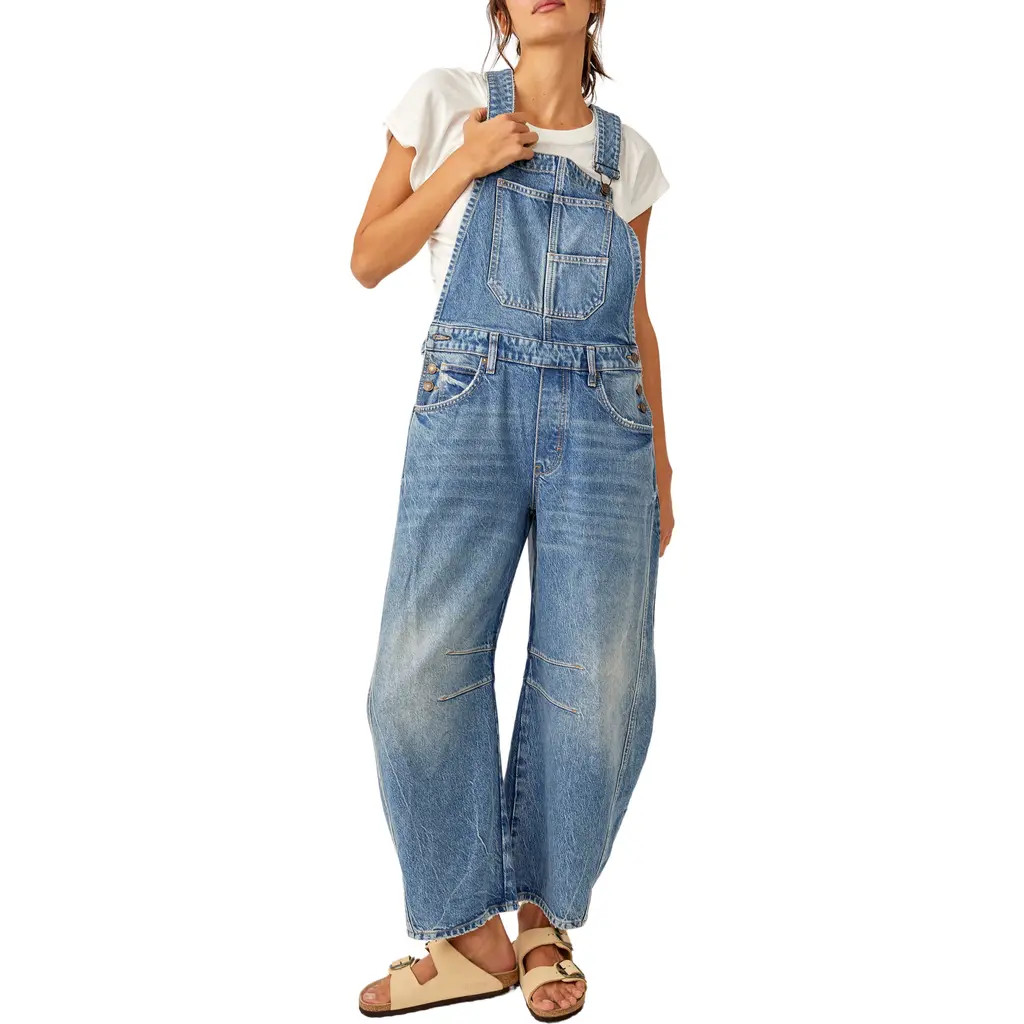Free People Good Luck Denim Overalls in Ultra Light Beam at Nordstrom, Size Small | Nordstrom