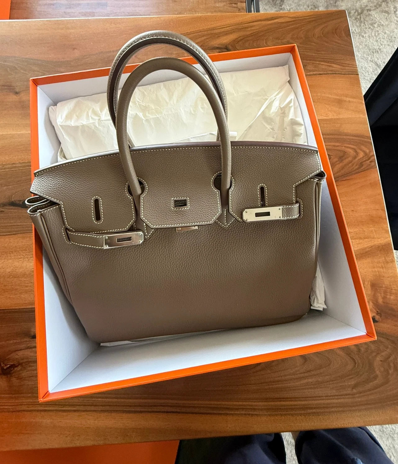 Hermès Birkin Bag 35 Bag Togo Leather Kelly Etoupe Palladium Hardware Like New | eBay US