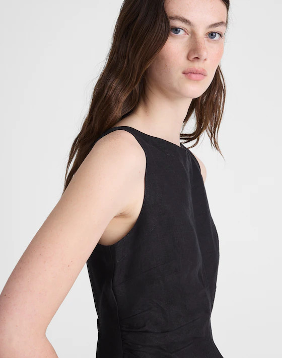 Boatneck Shirred Mini Dress in 100% Linen | Madewell