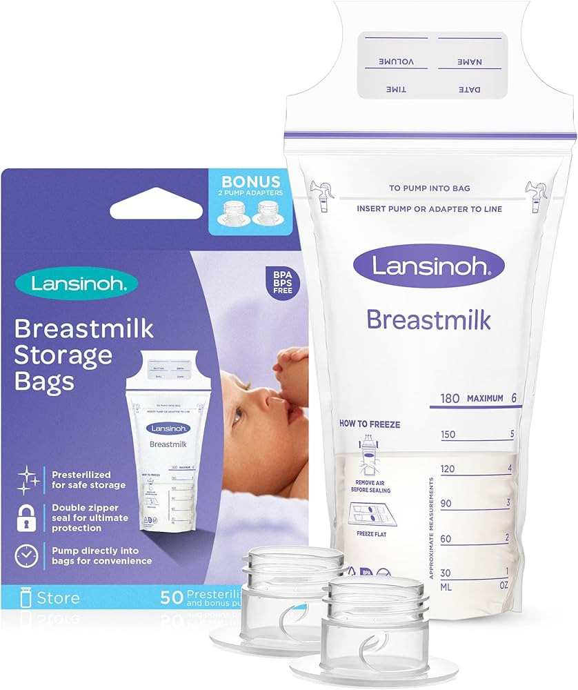 Lansinoh Breastmilk Storage Bags, 50 Count with 2 Pump Adapters, Easy to Use Breast Milk Storage ... | Amazon (US)