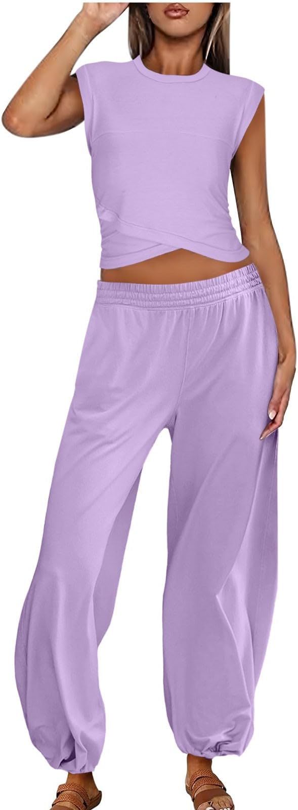 Athletic Sets for Women Two Pieces Outfits Casual Two Pieces Lounge Sets Cropped Tops Sweatpants ... | Amazon (US)