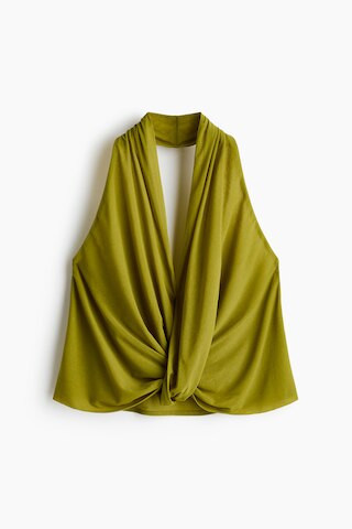 H & M - Twist-Detail Halterneck Top - Olive Green | H&M (US + CA)