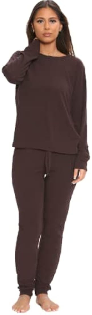 Ladies 2 Pcs Marl Knitted Ribbed Bottom Lounge Wear Suit Set Women's Tracksuit | Amazon (UK)
