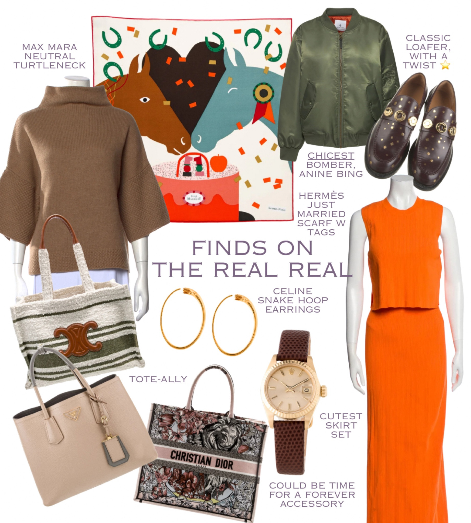 I might scoop this Anine Bing bomber for myself • Totes at great prices & in great conditions • Chicest loafers from Burberry • The “Just Married” scarf from Heremes with tags for a bride to be or to celebrate an anniversary • One of my favorite watch straps ofalltime.

#LTKWedding #LTKSeasonal #LTKShoeCrush