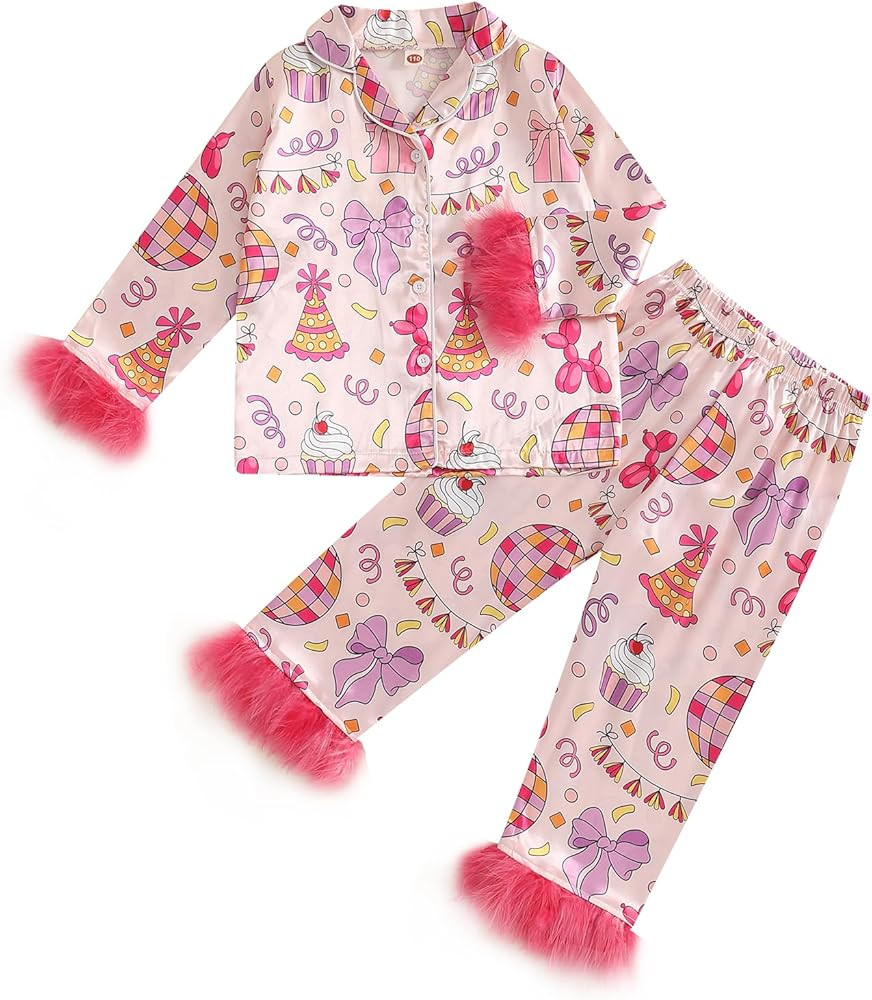 Toddler Girl Birthday Satin Silk Pajamas Button Down 2 Piece Pajama Set Little Kids Girls Pjs Nig... | Amazon (US)